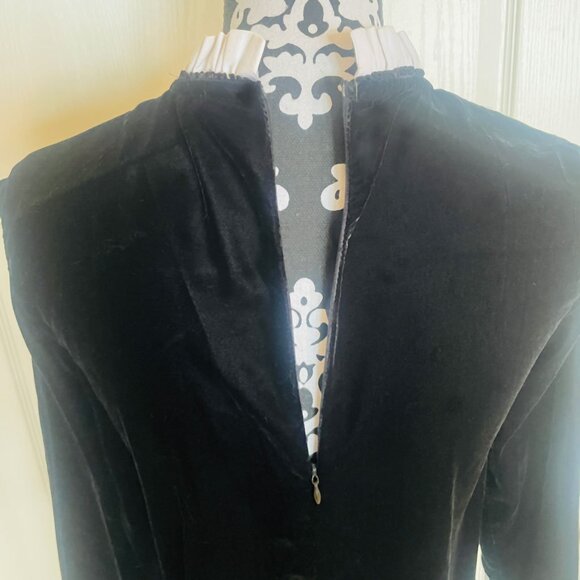 Zara Woman Black Velvet White Bib Ruffle with Jewel Buttons Cocktail Dress - Picture 7 of 10